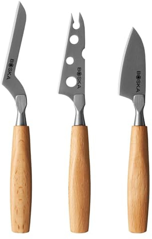 Boska Amigo Small Cheese Knife Set / 3 Small Knives / Cheese Knives for Any Cheese / Ergonomic Handle / High-Quality Stainless Steel / Beech Wood / Non-Stick Coating Thanks to BSF Treatment