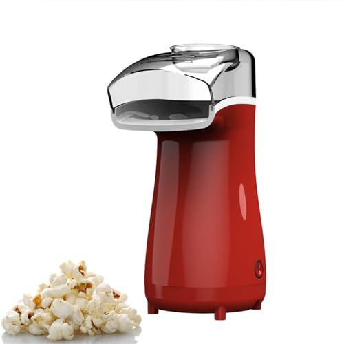Popcorn Maker, Electric popcorn maker, 1200 W hot air popcorn maker with measuring spoon and removable lid,Uses Hot Air One Touch, for Kids, Movie Night, Party, Home Use, Red (RED)