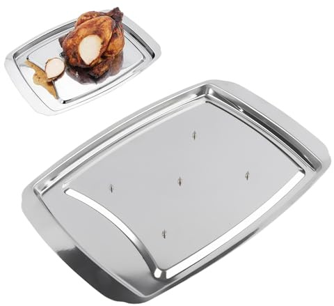 KAYCROWN Stainless Steel Spiked Carving Tray with 5 Spikes & Juice Groove to Hold Meat While Carving, Large Non-Slip Serving Tray Turkey Pan for Slicing, Cutting, Serving Food, Dishwasher Safe