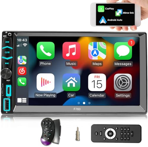 iFreGo apple carplay display, Android auto display 7 2 din radio autoradio bluetooth 5.1, car play display mit bildschirm touchscreen, 7 Bunte Lichter, phone link,Rückfahrkamera+,RDS, Type-c, USB, sd