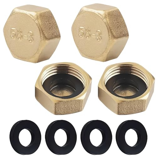 4PCS 3/4 Inch Brass Radiator Blanking Caps (Female Thread) - Radiator Valve & Pipe End Caps with 4 Sealing Washers for Washing Machine Hoses, Decorative Pipe Isolation & Plumbing Protectionine