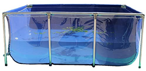 Aquarium-Pool-Teich, mit transparenter, klarer Sichtscheibe und Ablassventil, großes Zierfischbecken, Aquarium-PVC-Leinwand mit Stahlrahmen für Koi, Goldfische, Schaubecken, Farbe: Blau
