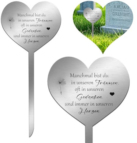 Grabschmuck Wetterfest Herz Grabstecker Grabgesteck Edelstahl Grabstein Grabdeko Löwenzahnmotiv um Beileidsbekundung und Gedenken für den Todestag des Verstorbenen, Halloween und Ostern