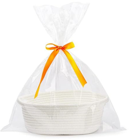 Geschenkkorb Leer, Geflochten Korb für Geschenke mit Geschenktüten und Bändern, Präsentkorb Leer für Babyparty, Geburtstag, Hochzeit, Ostern, Erntedank, Weihnachten (Weiß)
