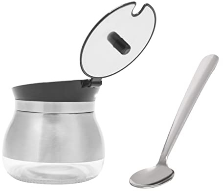 TOPBATHY Barattolo per Spezie in Acciaio Inox e Vetro Cucchiaio, Contenitore per Condimenti Facile da Pulire, Riutilizzabile, Design Semplice e Pratico per Cucina