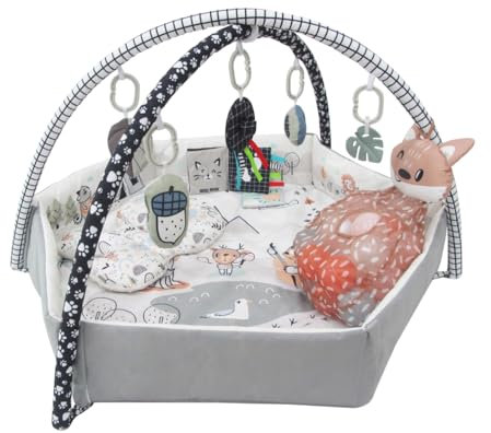 Milly Mally Kinder 5in1 Minky Spielmatte mit Spielbogen abnehmbarem Babyspielzeug Sensorische Entwicklung sicherer Spielplatz Unterstützung motorischer Entwicklung