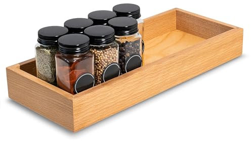 Creative DECO Caja de Almacenaje de Madera | 36x15x5 cm | Cesta Cajita Organizadora | Madera de Haya | Organizador Bandeja para Objetos de Valor, Pequeños, Especias, Frascos | Cajones, Cocina, Baño