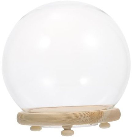 MAGICLULU Glass Cover Ornaments Wood Base Luminous Preserved Flower Glass Cover for Elegant Home Decor Tabletop Display