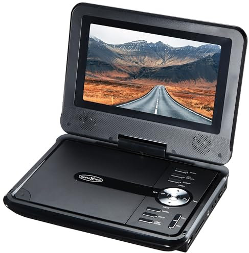 REFLEXION DVD7002N LCD-Monitor mit DVD-Player, Stereo, Akku, 7 Zoll (17,7 cm) USB, SD-Slot, 12V Auto-Adapter, 180 Grad drehbar/klappbar, Elektronisches Antischocksystem