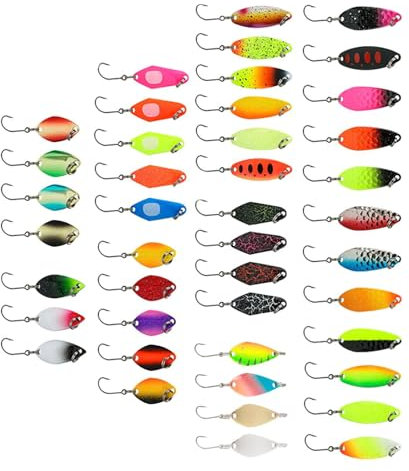 YiQinzcxg 43pcs Metalllöffel Fischereiköder Paillettenfischereilöffel Köder Für Forellen Single Hook Gussspinner Köder