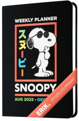Grupo Erik Taschenkalender Terminplaner 2026 Peanuts Snoopy Kalender Schulplaner Jahreskalender 2026 Geschenk Mädchen und Jungen Schulsachen Schwarz