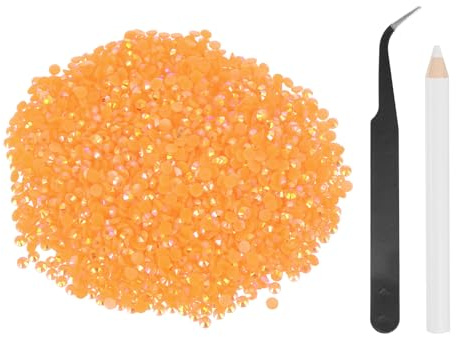 sourcing map 5000 unidades de diamantes de imitación de resina SS12 de 3 mm, gemas redondas brillantes a granel con herramientas de recogida para manualidades, vasos, tazas, ropa, color naranja