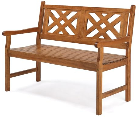 LEADZM Gartenbank wetterfest, holzbank Outdoor, 2-Sitzer, 118 cm,Ergonomisch gestaltete Rückenlehne und Armlehnen, 275 kg Belastbar,für Balkon,Terrasse,Garten