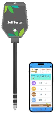 SUPER FOREST Misuratore di PH del Terreno 8 in 1, per umidità, Luce, PH, EC, fertilità, Sale, Temperatura, umidità dell'Aria, Kit di Test del PH del Terreno, Ideale per Giardino, Prato, fattori
