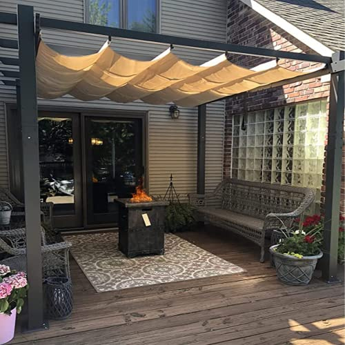 Pérgola de jardín de aluminio de 3 x 3 m con luz de techo retráctil, color beige, toldo para exteriores, para patios, terrazas y espacios comerciales