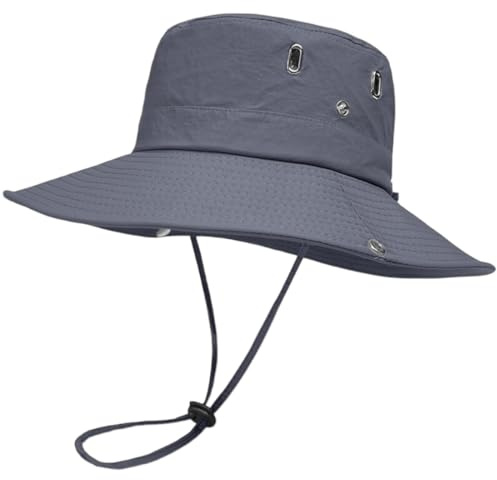 COYUN 1 pcs Chapeau de soleil, chapeau de pêcheur, chapeau de safari pour homme, classique, bord avec mentonnière, Chapeau de Soleil Extérieur pour Femme, Chapeau Ajustable, pour pêche, camping, gris