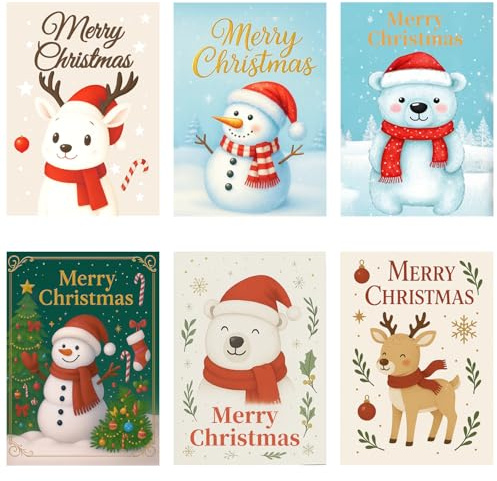 MYZHAOYUN Christmas Cards Set 5x7 – 18 Holiday Greeting Cards with Envelopes 6 Assorted Designs Boxed for Easy Storage Printed Messages Inside