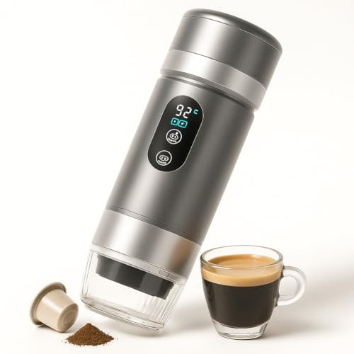 SOMYKID Cafetera Portátil Cápsulas y Café Molido 3 en 1 con Display Automático | Máquina de Café Portátil Recargable | Cafetera Cápsulas Universal de Viaje (GRIS)