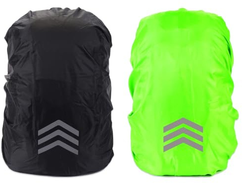 BCHKO Lot de 2 housses de protection imperméables pour sac à dos avec bandes réfléchissantes, idéal pour la randonnée, le camping, les voyages, le vélo et les sacs d'école (30L-40L)