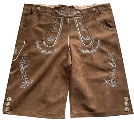 Generisch Trachten Lederhose Herren Kurz - Lederhosen mit Hosenträgern für Oktoberfest Hochwertige Trachtenlederhosen Vintage Trachtenhose Trachten Hose Traditionelle Ledershorts Bayerische Outfit