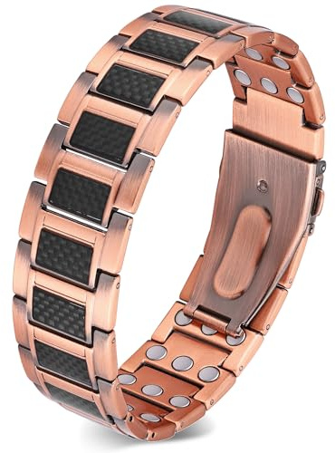 Feraco Copper Bracelet for Men 3X Strength,Magnetic Therapy Bracelet Copper Jewelry with 3800 Gauss Magnets,Cooper Bracelet for Man,Premium Fold-Over Clasp
