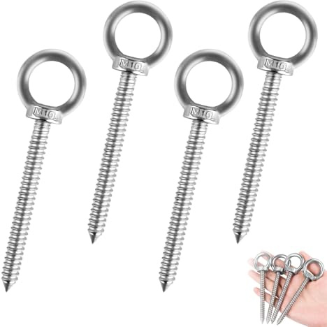 4 pieces Heavy Duty Eye Hooks,stainless steel eye bolts,m10 eye bolt,304 Stainless Steel Eye Bolt,For hanging/fastening,Suitable for both indoor and outdoor use