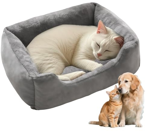 GBKDQQ Katzenbett Flauschig, 50x40cm Hundebett, Katzenkorb Indoor mit Rutschfester Basis, Katzenkorb für Katzen und Kleine Hunde mit Weichem Rand(Grau)