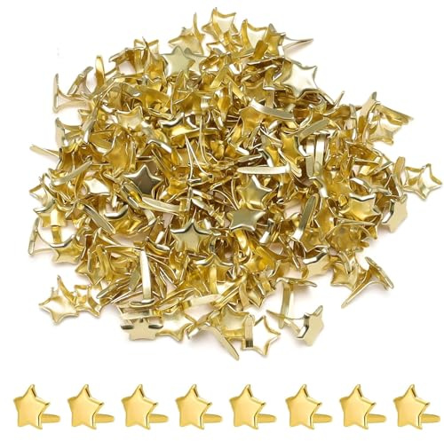 ATTEEFI 200 Stück Musterbeutelklammern, Stern Musterklammer 8 x 10 mm, Gold Bastelklammern, Einfach zu bedienen, Briefklammern für Scrapbooking, Grußkarten, Fotos