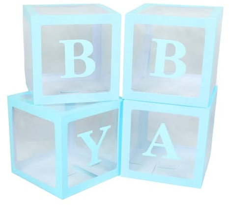 Ballonglåda med bokstäver Transparent dekorationssats för förslag Baby Shower 4st klara presentförpackningar Hållbart pappersmaterial Enkel montering Festtillbehör (Blå)