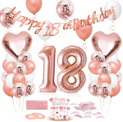 Luftballon 18. Geburtstag Roségold, Geburtstagsdeko 18 Jahr, Ballon 18. Geburtstag, Riesen Folienballon Zahl 18, Happy Birthday Folienballons 18er, Ballon 18er Deko zum Geburtstags Frauen