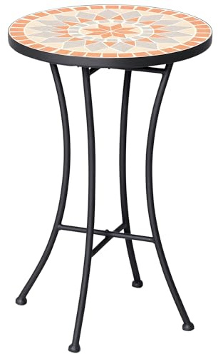 Outsunny Tavolino da Giardino Rotondo Ø35.5x53.5cm Giallo/Grigio/Bianco