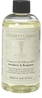 Hassett Green London Boutique Classics Mandarin & Bergamot - Fragrance Oil Reed Diffuser Refill - Larger Size 250ml Bottle