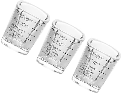 OSOLADY Juego de 3 Tazas Medidoras para Café Expreso de Vidrio Negro 60 Ml Escala Visible, Herramienta de Medición para Líquidos en Cocina, Aptas para Leche y Jugos, Uso Doméstico