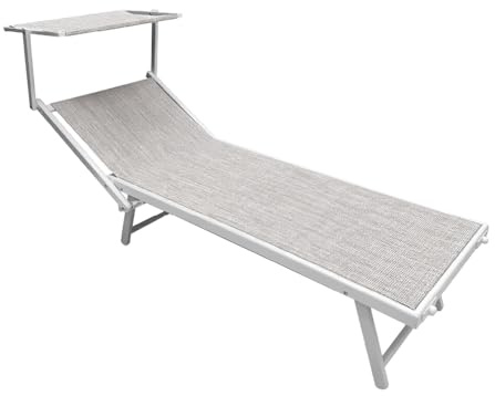 Lettino Prendisole Professionale Pieghevole e Impilabile con Parasole Regolabile, Schienale Reclinabile 2 Posizioni, Struttura in Alluminio, Tessuto Impermeabile UV Resistente, Portata 110 Kg - Grigio