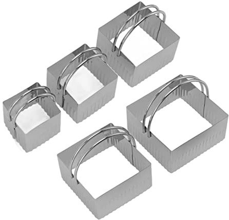 Fdit Juego de 5 Cortadores de Galletas, Cortador de Galletas Redondo, Herramientas para Hornear de Acero Inoxidable con para DIY, Pasteles y Pasteles (Cuadrado)