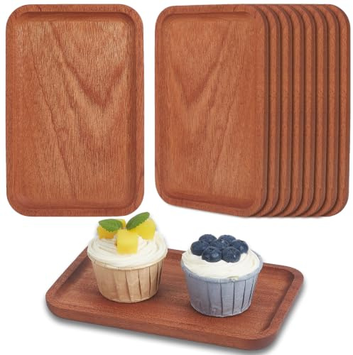 INTERWARM 8 bandejas y bandejas de madera maciza, bandeja rectangular para servir con borde, bandeja de madera de 20,2 x 13,1 x 1,4 cm, tabla de charcutería, plato de queso para queso y frutas