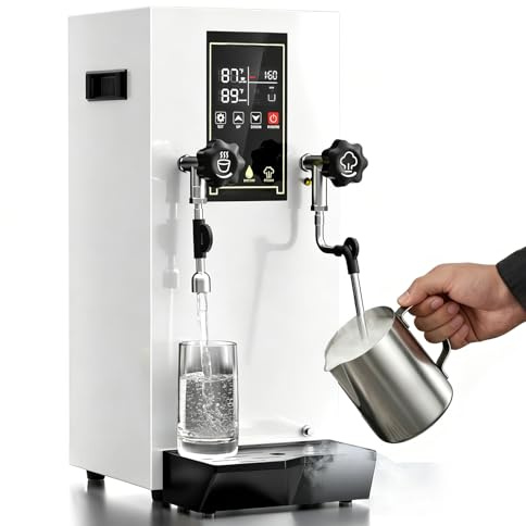 Montalatte professionale da 12 litri, 2200 W, automatico, con funzione di ebollizione e vapore, display LCD, ideale per preparare tè, cioccolata calda, cappuccino e latte macchiato(Silver)