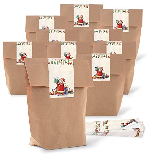 Logbuch-Verlag 50 Weihnachtliche Papier Geschenkbeutel 14 x 5,5 x 22 mit Nikolaus Santa Banderole zum Zukleben für Geschenk an Kinder und Erwachsene