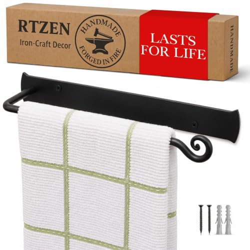 RTZEN Matte Black Hand Towel Holder for Your Bathroom, Fits 10 Towels