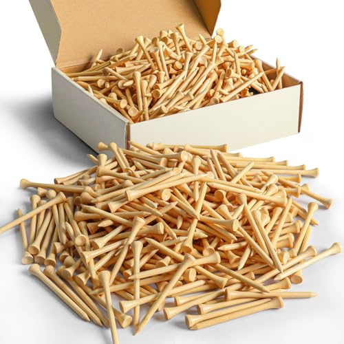 FINGER TEN Bamboo Golf Tees Wood 2 3/4 3 1/4 Inch Wooden Tee Color Bulk 250/500/1000/2000 Count for Men Women Kids (Natural, 500 Count(2 3/4 Inch))