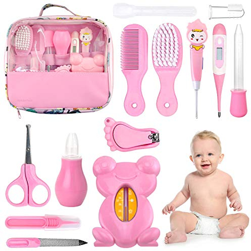 HyAdierTech Babypflege Set, 13-teiliges Babypflegeset für Baby Alltag Pflege Baby Gesundheitswesen Kit mit Thermometer Nasensauger Pipette Feeder Nagel Haarpflegeset, Fingerzahnbürste Nasenpinzette