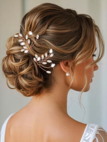 Zoestar Haarnadel mit Strass und Kristallen für die Braut, Hochzeitshaarschmuck für Damen und Mädchen (2 Stück) (Rosegold)