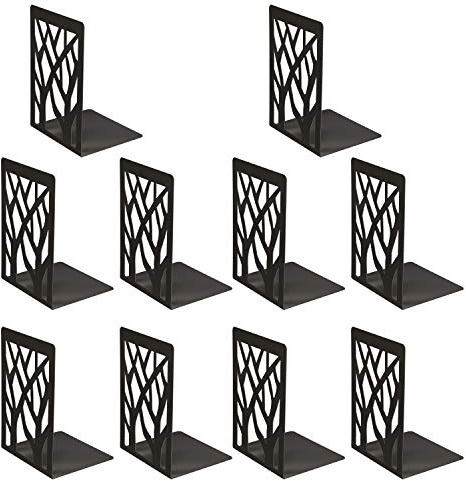 MSDADA Buchstütze 5 Paar Buchstützen aus Metall Buchhalter Regal CD Regal Ordnerhalter DVD Dekorativer für Schwere Bücher Bücherstützen für Home Office Bücherstopper(Schwarz)