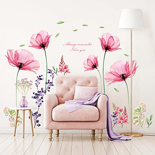 BASHOM BS-106 stor X-ray rosa blommor väggtatuering väggklistermärke akvarell väggklistermärke för sovrum vardagsrum väggdekoration barnrum soffa fönster dekoration bakgrund