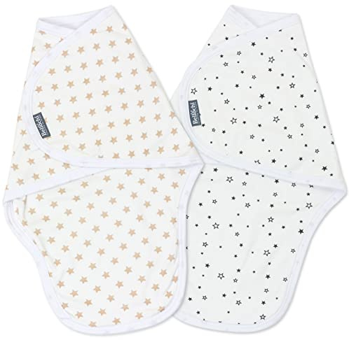 Bellochi Swaddle Me Pucksack Baby 0-3 Monate - 2er Set Pucktuch Baby 0-3 Monate - Weiche und Zarte 100% Zertifiziert Baumwolle - Two Stars
