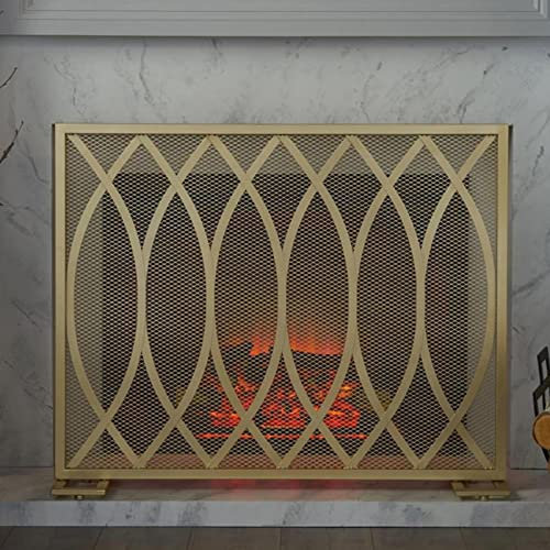 MMQGQ store Funkenschutz Einzelner Panel-Kamin-Bildschirm Mit Stahlgeflecht, Einfacher Bogen-Fester Schmiedeeisen Getragene Fertigmantel, Feuer-funken-Guard-Gitter, 39.3in × 32.2in(Color:golden)