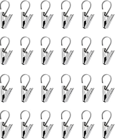 EXFU 24 Pezzi Clip per Tende con Ganci in Acciaio Inox, Doccia Tenda Clip per la casa Finestra Decorazione Fotografie Espositori per Artigianato Artistico