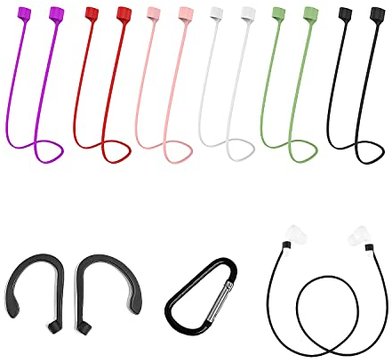 BEIIEB 6pcs 55cm Ohrhörerkabel und 1pair Ohrhaken und 1-Pair Schwarze oder weiße Ohrhörerschnalle, Bluetooth Anti-verlorene Ohrhörerkabel, weiche Silikon Sport drahtlose Ohrhörer Anti-verlorene Schnu