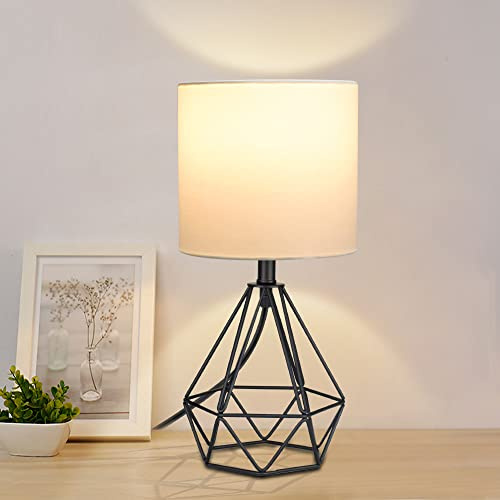 Depuley Retro Table Lamps for Living Room, Modern Desk Lamp with Button Control, 5W E27 Eye-Caring Bedside Lamp, Fabric Shade Nightstand Reading Light for Living Room, Office, Bedroom(Bulb Included)
