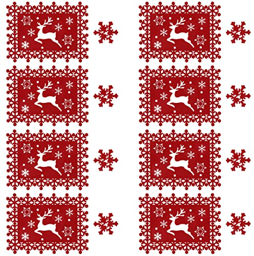 Platzsets Weihnachten Filz Hillylolly Weihnachtstischsets, Platzdeckchen Weihnachten für 8 Personen, Weihnachtstisch Untersetzer, Inklusive 8 Tischsets(40x30cm), 8 Untersetzer (10x10cm)